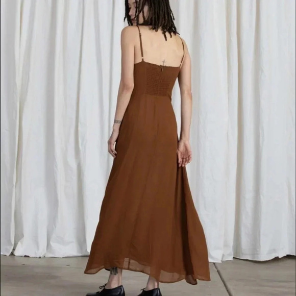 Ali Golden Dress Brown Fitted Bodice  Georgette Midi Medium - Picture 2 of 8